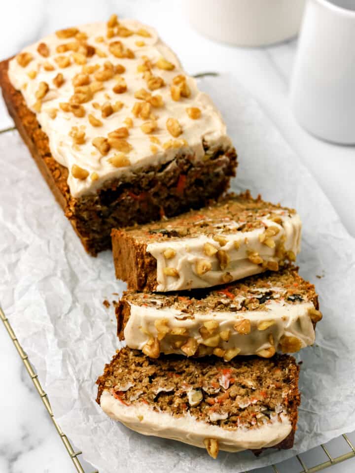 Gluten Free Oat Flour Carrot Cake Banana Bread With Cream Cheese Frosting
