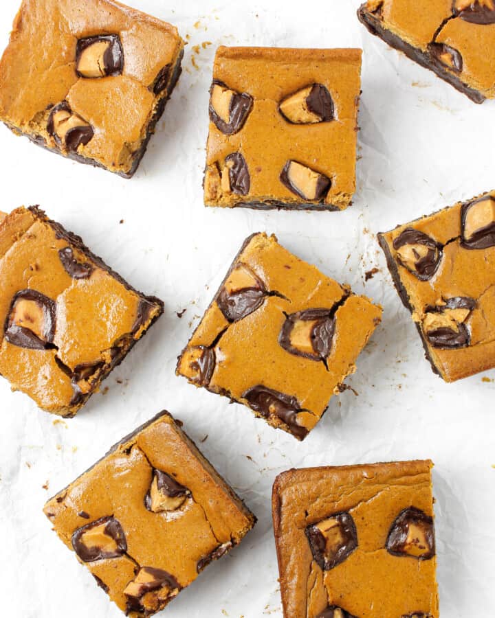 Gluten Free Pumpkin Cheesecake Brownie Bars with Peanut Butter Cups